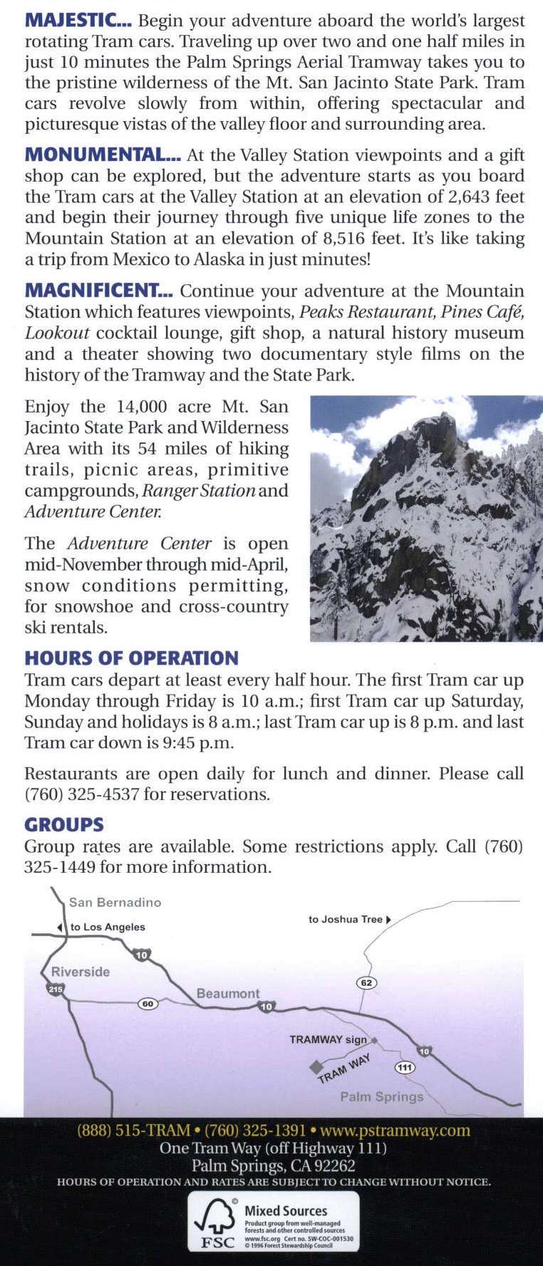 Palm Springs Tram Back Brochure Cover