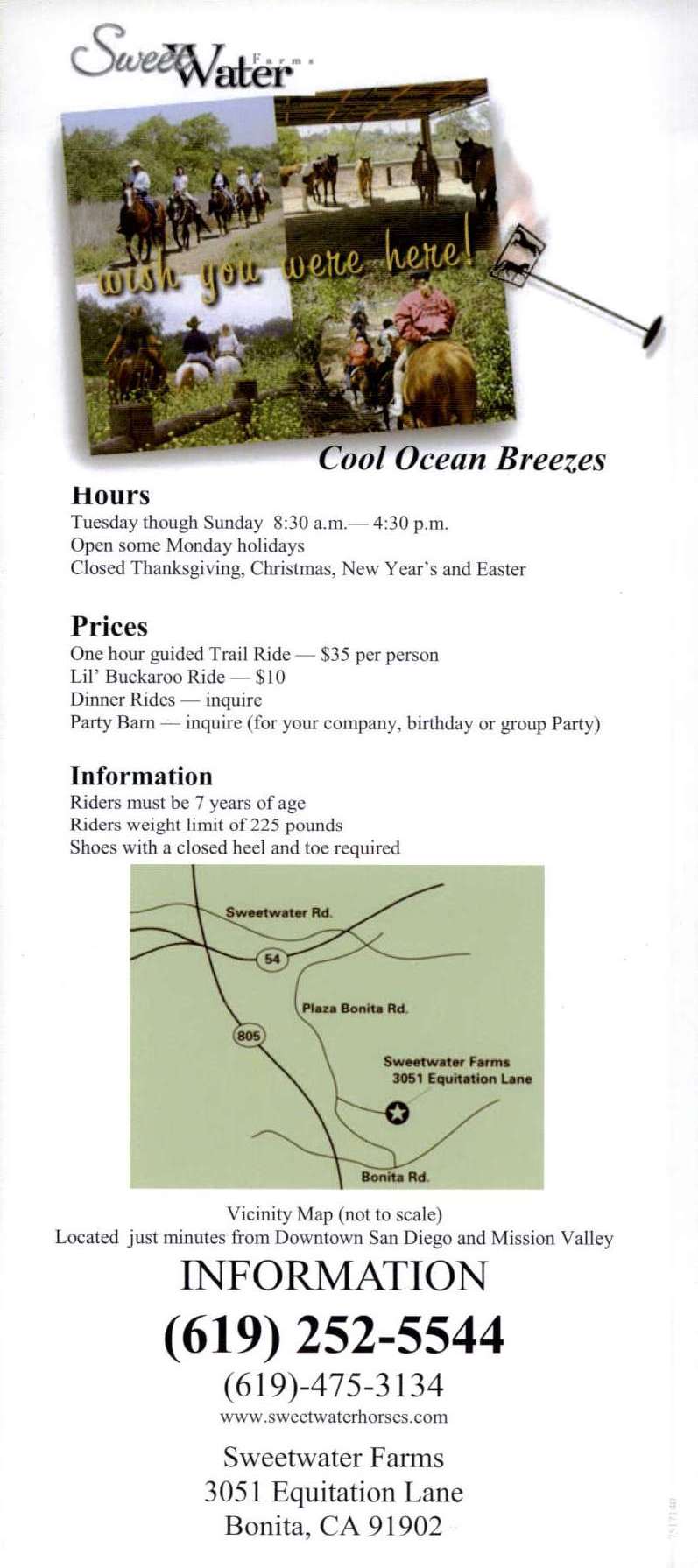 Sweetwater Farms Horseback Riding Back Brochure Cover