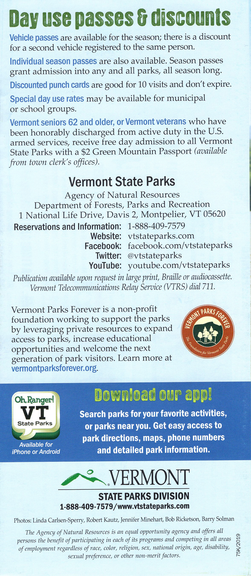 Vermont State Parks brochure thumbnail