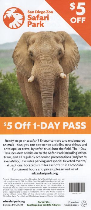 San Diego Zoo Discount Coupon brochure full size