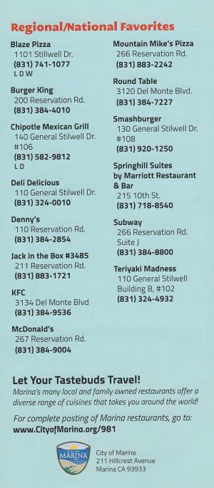 Marina Restaurant Guide brochure full size
