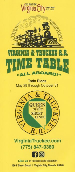 Virginia & Truckee R.R. Time Table brochure full size