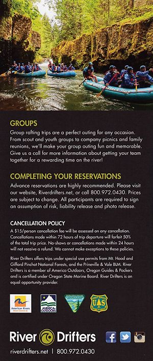 Whitewater Rafting River Drifters brochure full size