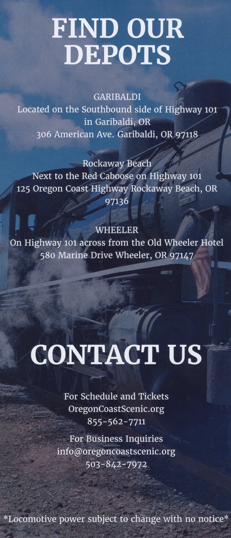 Oregon Coast Scenic Railroad brochure thumbnail